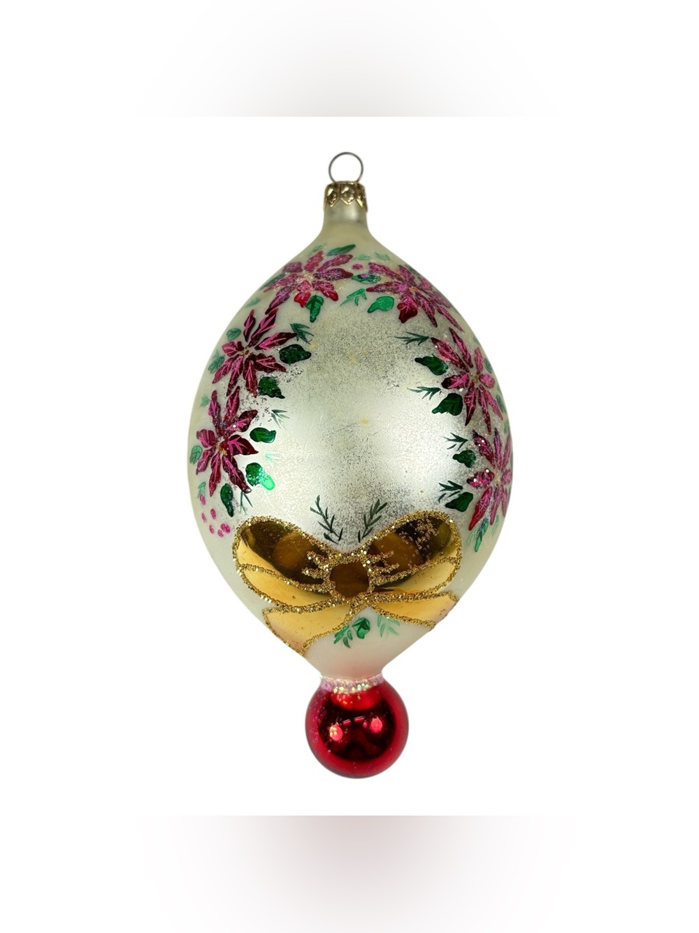 Christopher Radko 1996 Poinsettia Elegance Glass Teardrop Christmas Ornament 8"